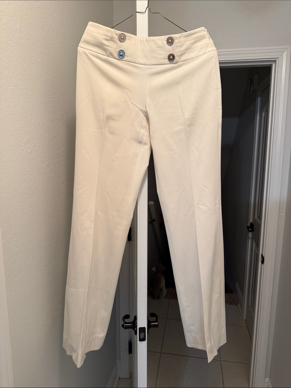 Like New. Cream High-Waist Button Pants
